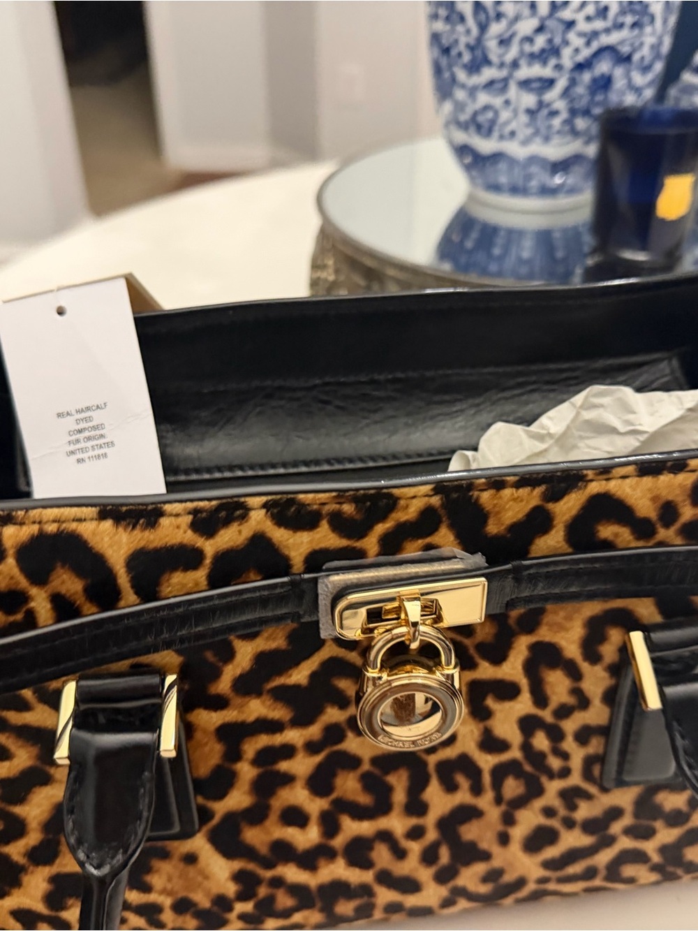 Michael Kors Black & Brown Leopard Print Shoulder Bag - Picture 9 of 11
